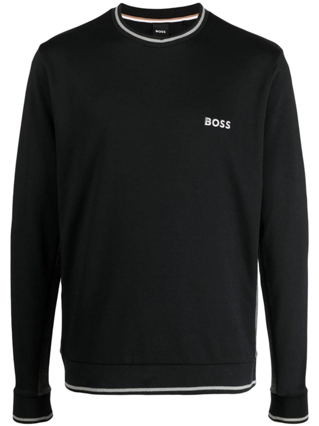 Cotton-blend Loungewear Sweatshirt With Embroidered Logo In Black Product Image