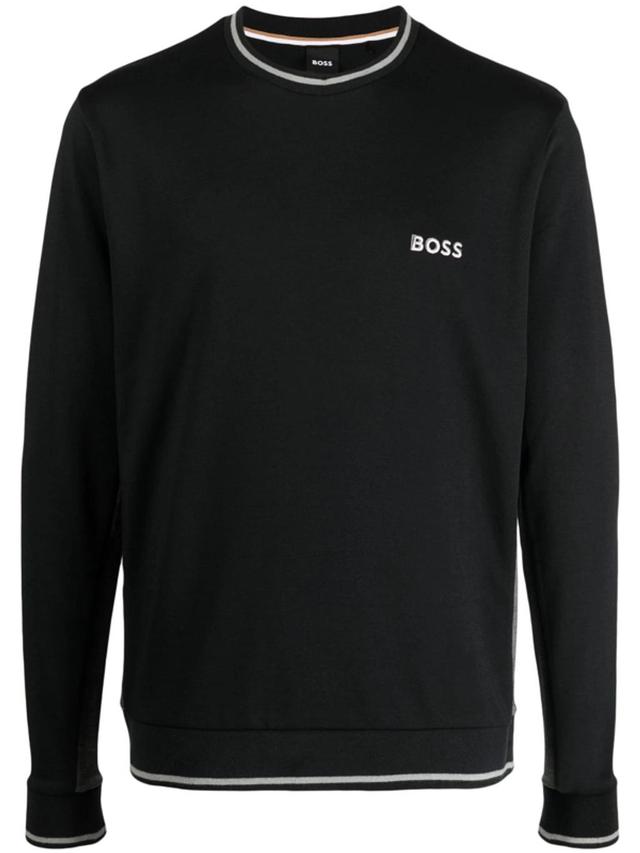 Cotton-blend Loungewear Sweatshirt With Embroidered Logo In Black Product Image