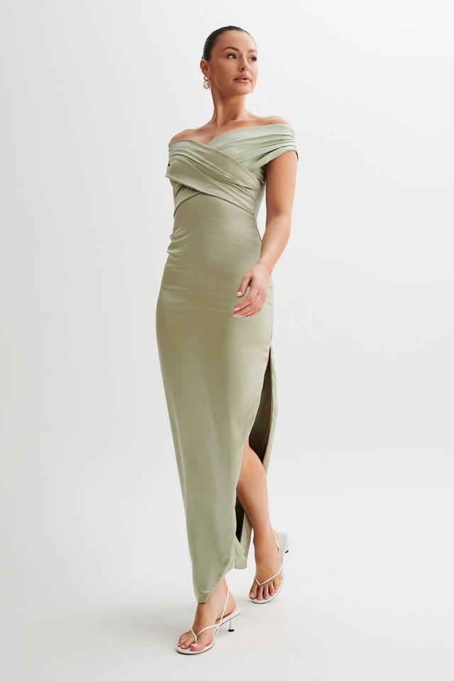 Harley Off Shoulder Satin Maxi Dress - Sage Product Image