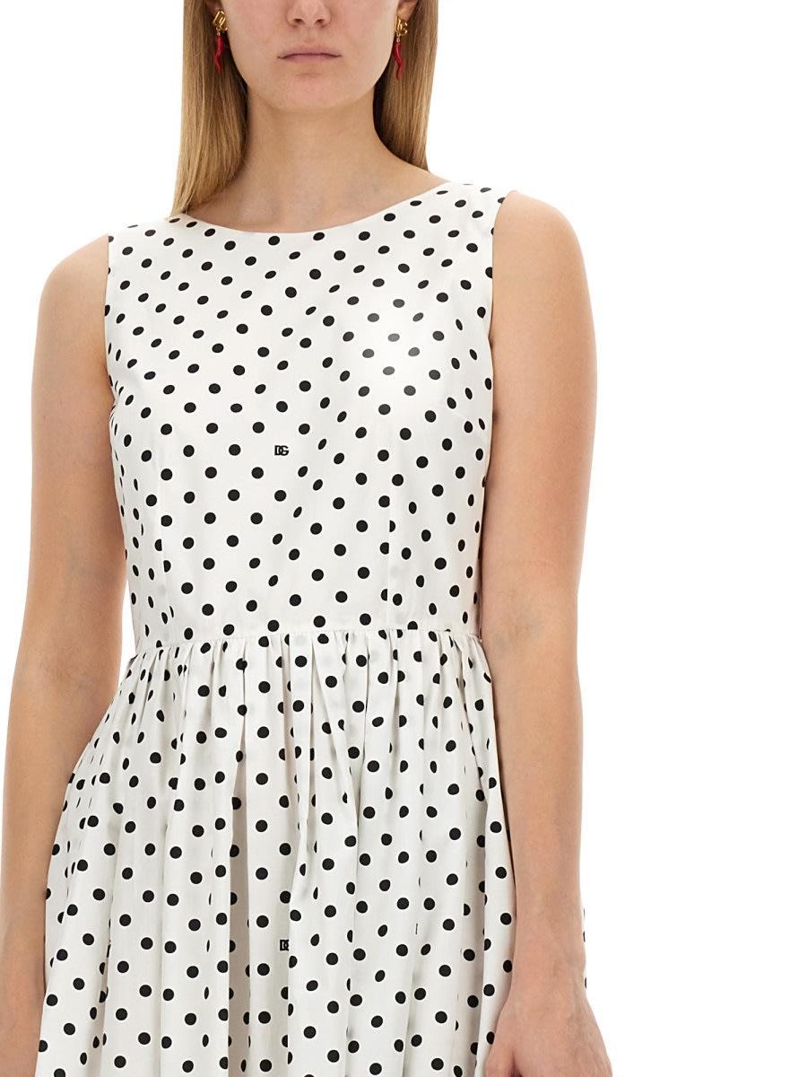 DOLCE & GABBANA Polka-dot Cotton Midi Dress In White,black Product Image