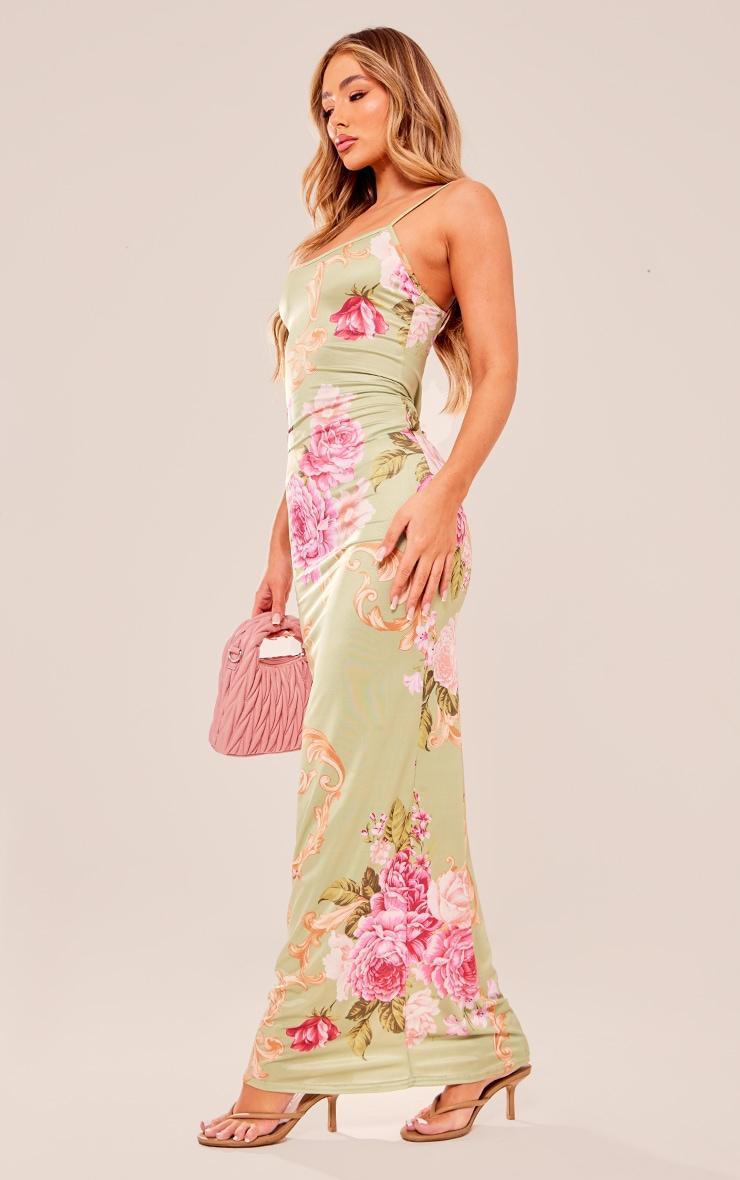 Green Printed Slinky Maxi Dress Product Image