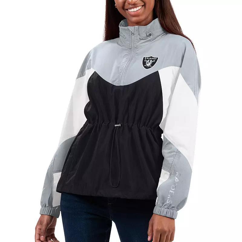 Womens G-III 4Her by Carl Banks Black/Silver Las Vegas Raiders Tie Breaker Lightweight Quarter-Zip Jacket Product Image