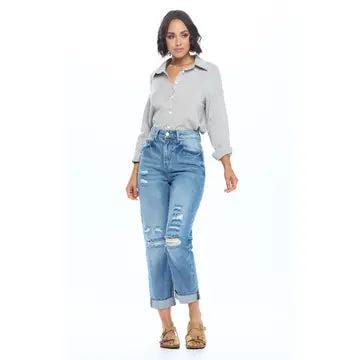 High Rise Ripped Boyfriend Jeans Female Product Image