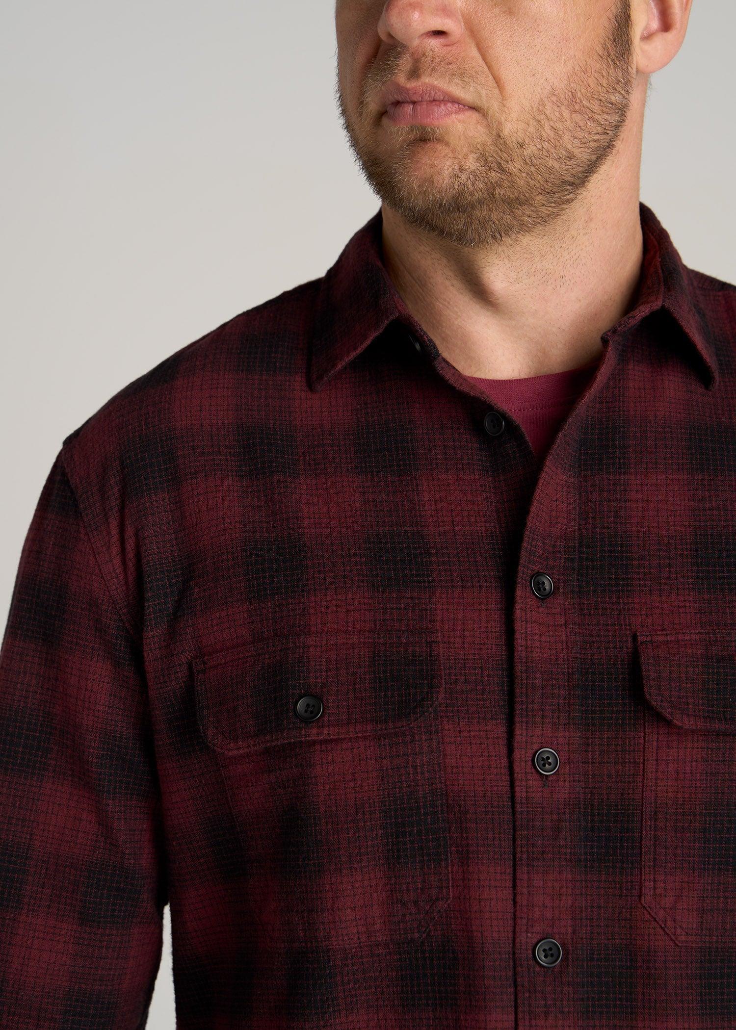 LJ&S Men's Tall Heavy Flannel Shirt in Army Plaid-Black & Sumac Red Product Image