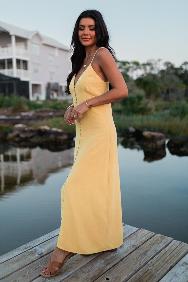 Love Without Limits Yellow Linen Button Down Midi Dress SALE Product Image