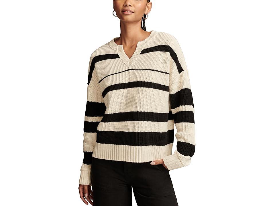 Lucky Brand Notch Neck Pullover (Tofu/Black Stripe) Women's Clothing Product Image