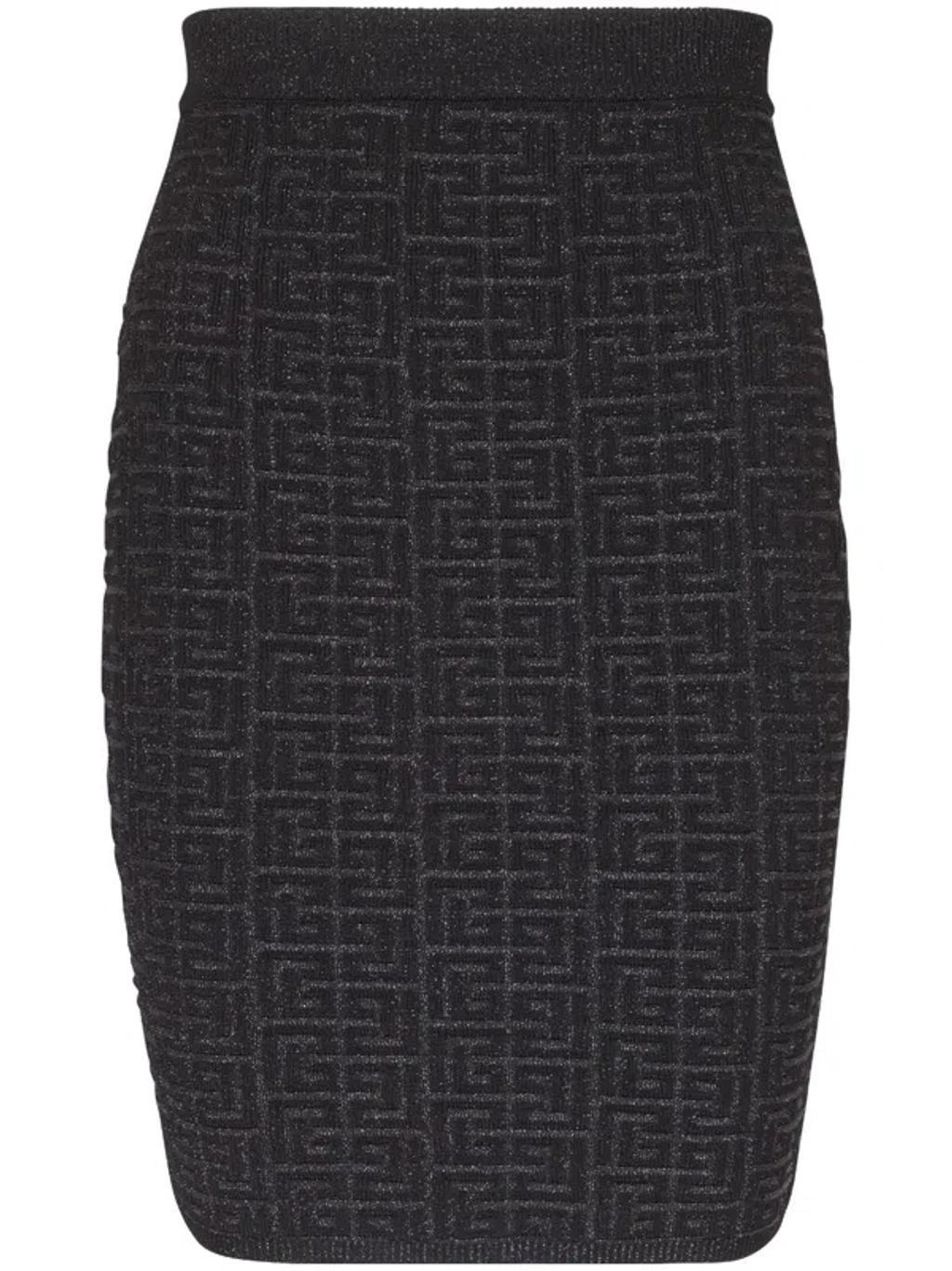 BALMAIN Pb-intarsia Knitted Mini Skirt In Black Product Image