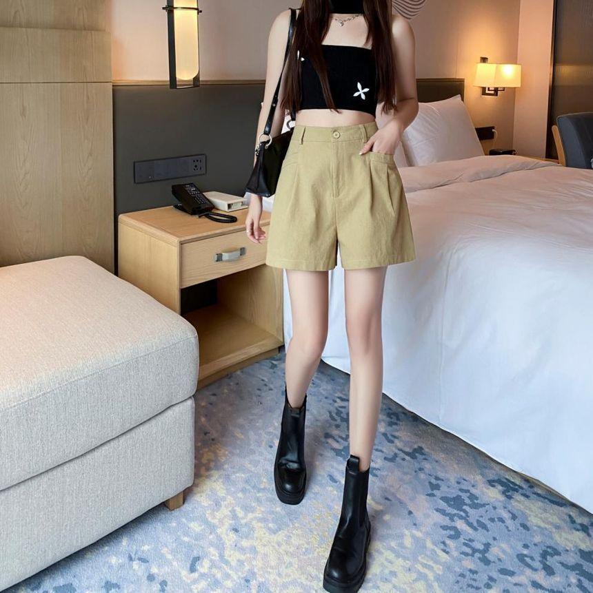 High Waist Plain Shorts Product Image