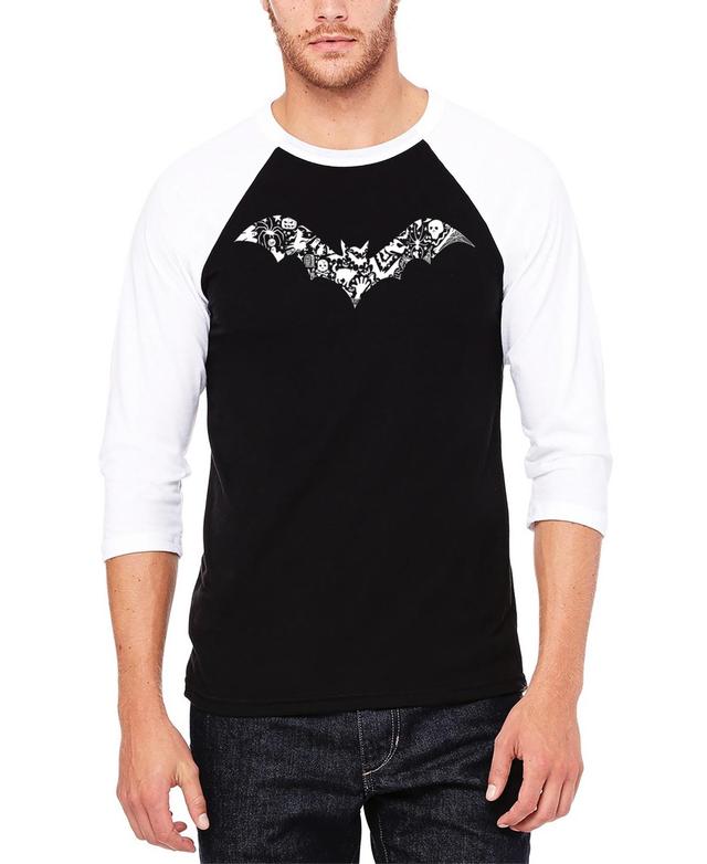 La Pop Art Mens Halloween Bat Raglan Baseball Word Art T-Shirt - Grey Product Image