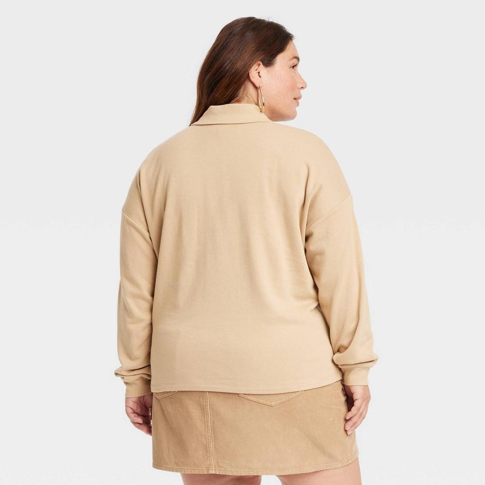 Women's Long Sleeve Polo Shirt - Universal Thread™ Tan 4X Product Image