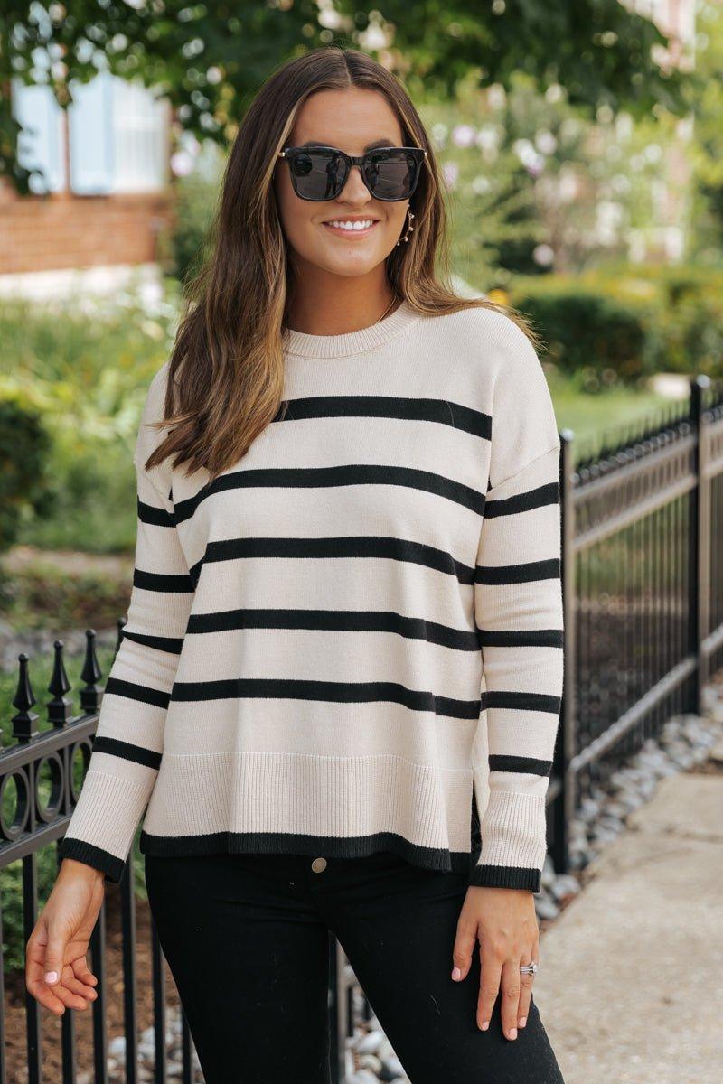 Tan and Black Striped Sweater Product Image