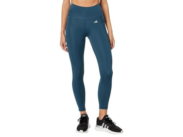 Womens adidas Optime Stash Pocket High-Waisted 7/8 Leggings Turquoise/Blue Product Image