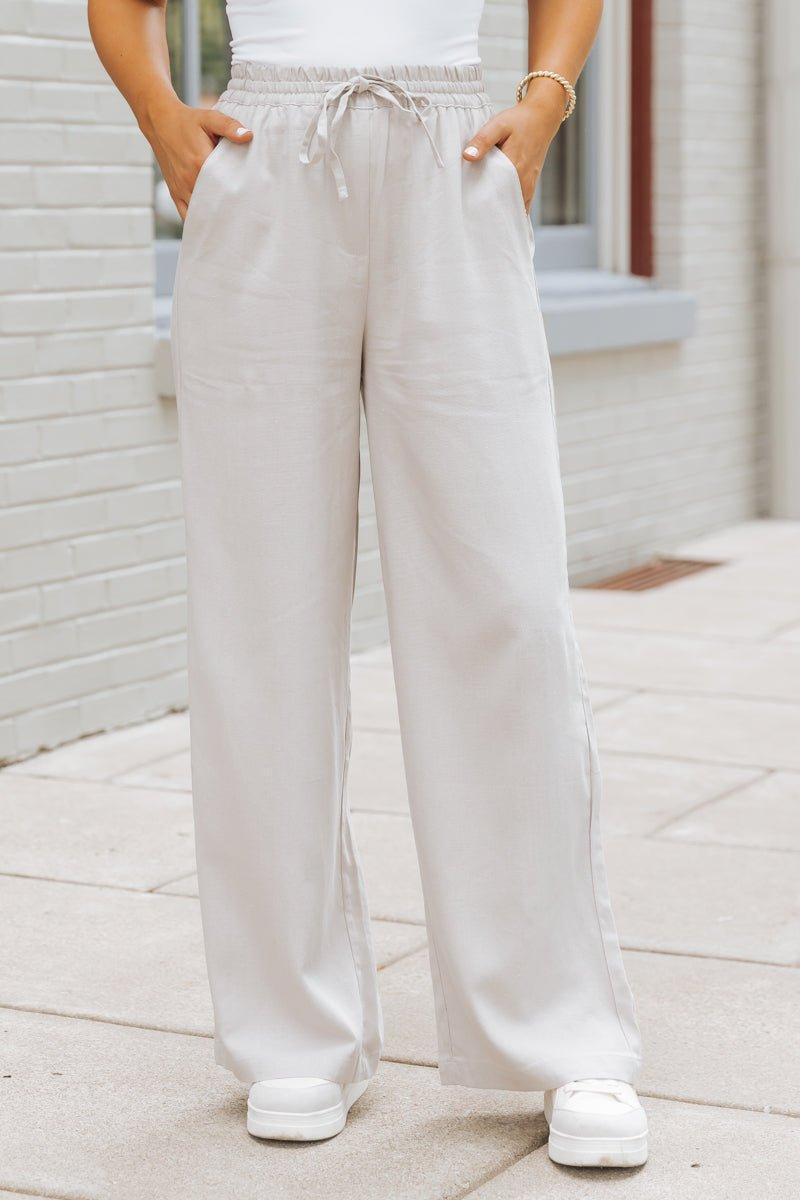 Grey Drawstring Linen Pants - FINAL SALE Product Image