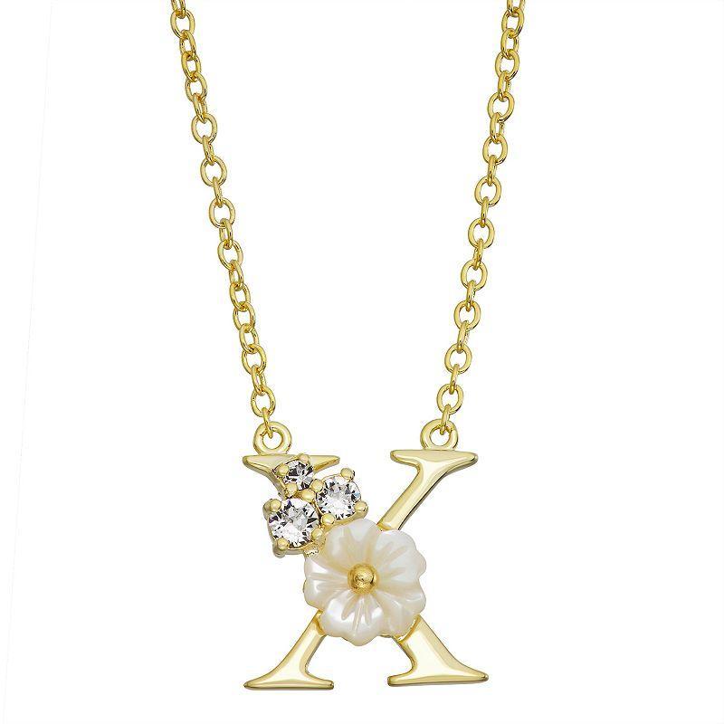 Brilliance Mother-of-Pearl Flower Initial Pendant Necklace, Womens White Product Image