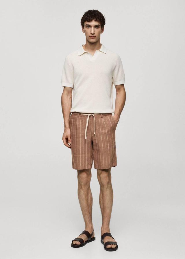 MANGO MAN - 100% linen striped bermuda shorts with drawstring wineMen Product Image