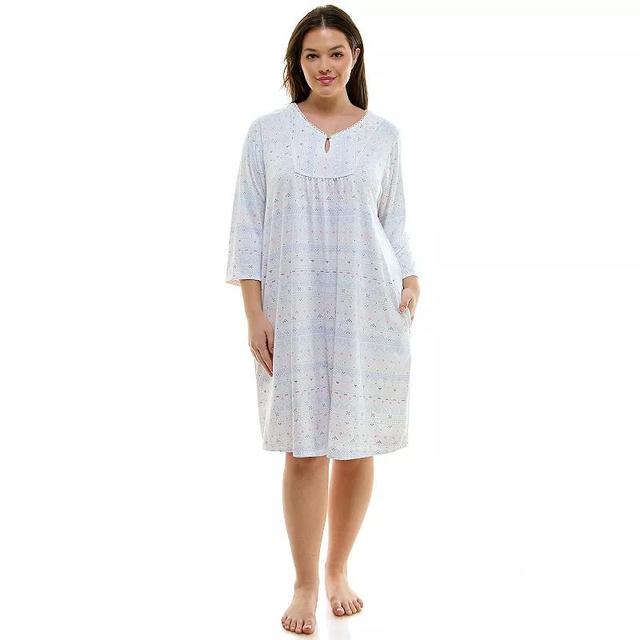 Plus Size Croft & Barrow 3/4-Sleeve Button Neck Pajama Gown, Womens Product Image