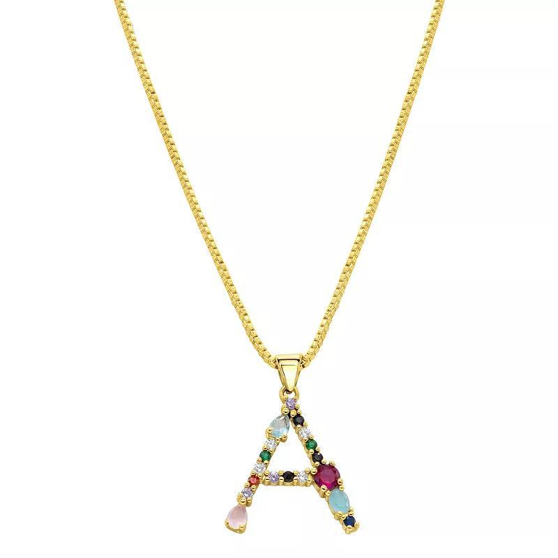 Adornia Gold Tone Multi Color Cubic Zirconia Initial Necklace, Womens Product Image