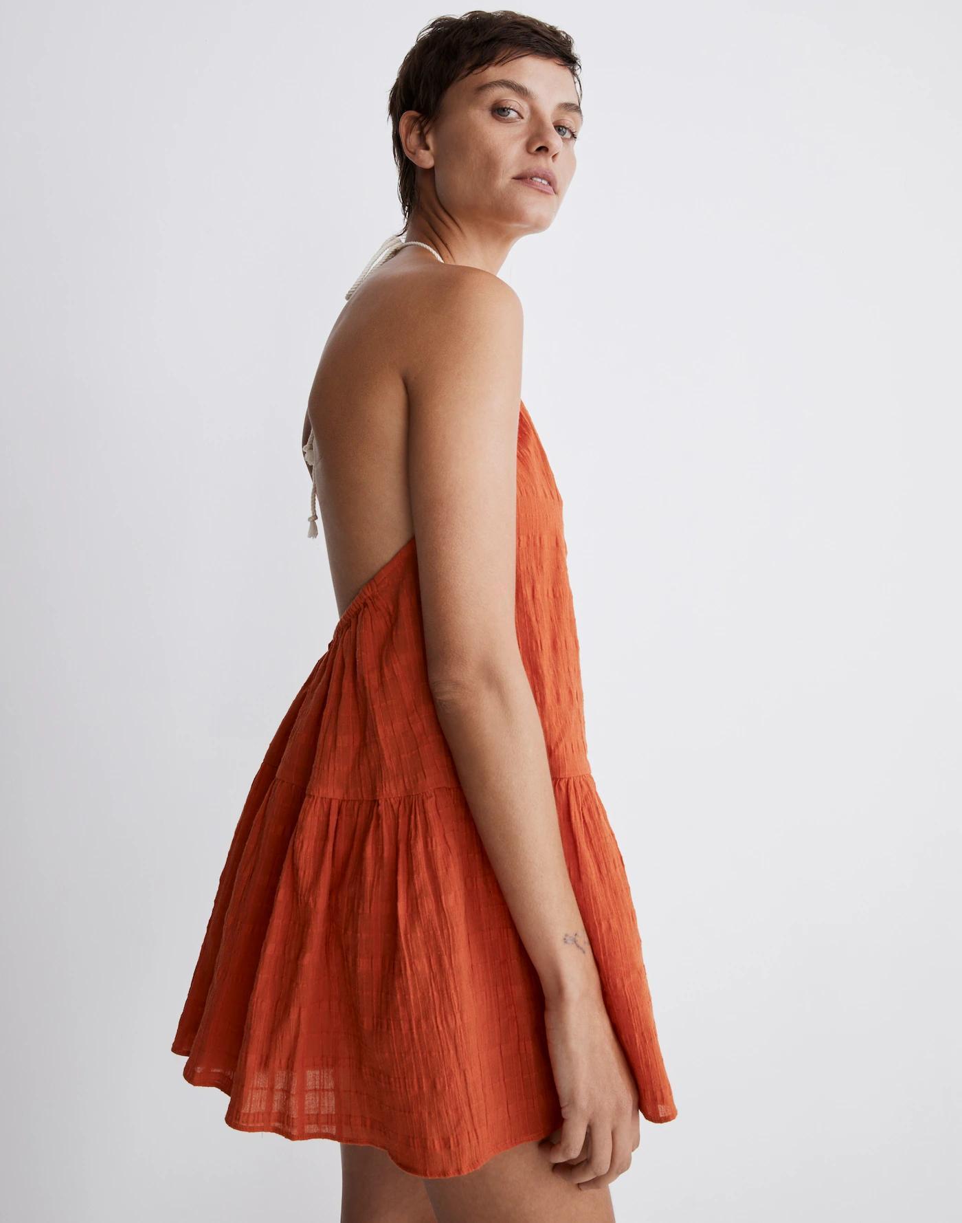 Halter Cover-Up Romper in Check Product Image