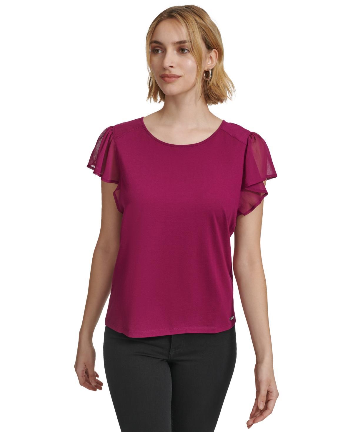 Women's Crewneck Flutter-Sleeve Blouse Product Image