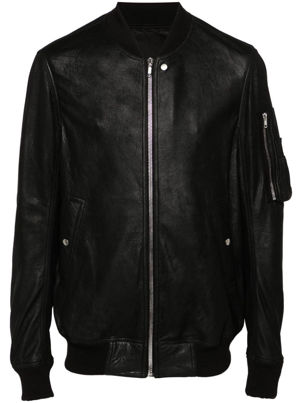 RICK OWENS Leather Bomber Jacket In Black Product Image