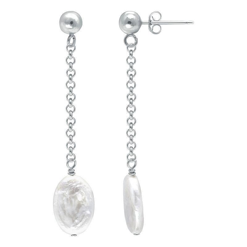 Aleure Precioso Sterling Silver Freshwater Cultured Pearl Chain Drop Earrings, Womens, Silver Tone White Product Image