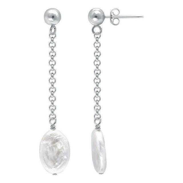 Aleure Precioso Sterling Silver Freshwater Cultured Pearl Chain Drop Earrings, Womens, Silver Tone White Product Image