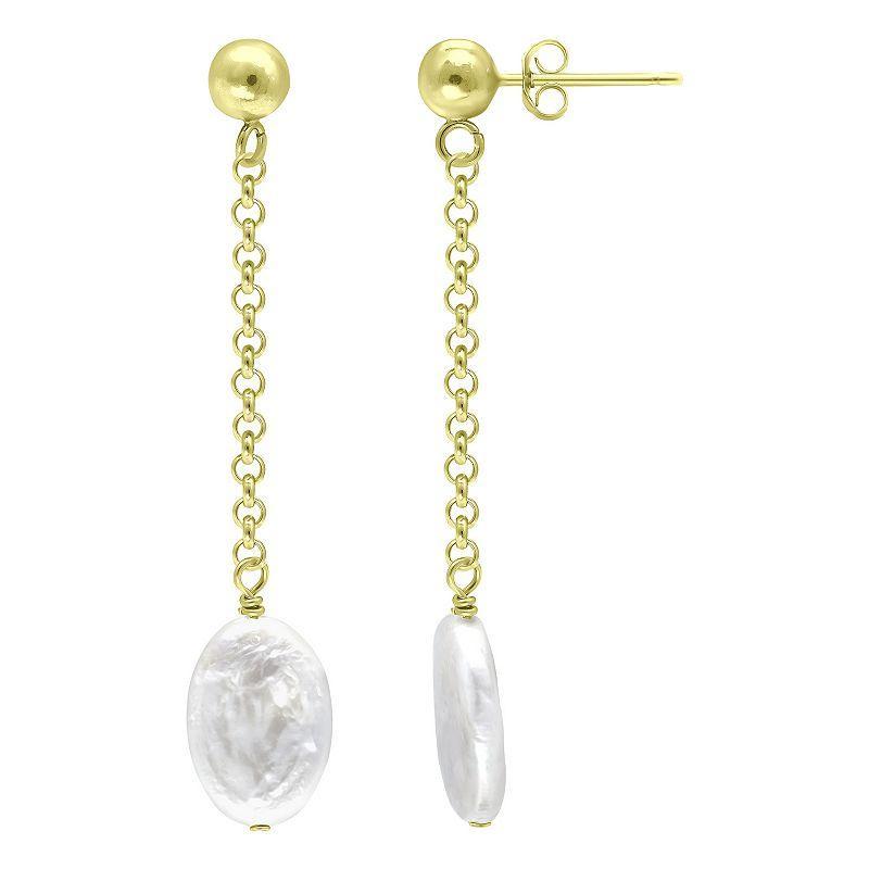 Aleure Precioso Sterling Silver Freshwater Cultured Pearl Chain Drop Earrings, Womens, Gold Tone White Product Image