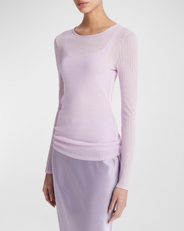 Sheer Long-Sleeve Crewneck Top Product Image