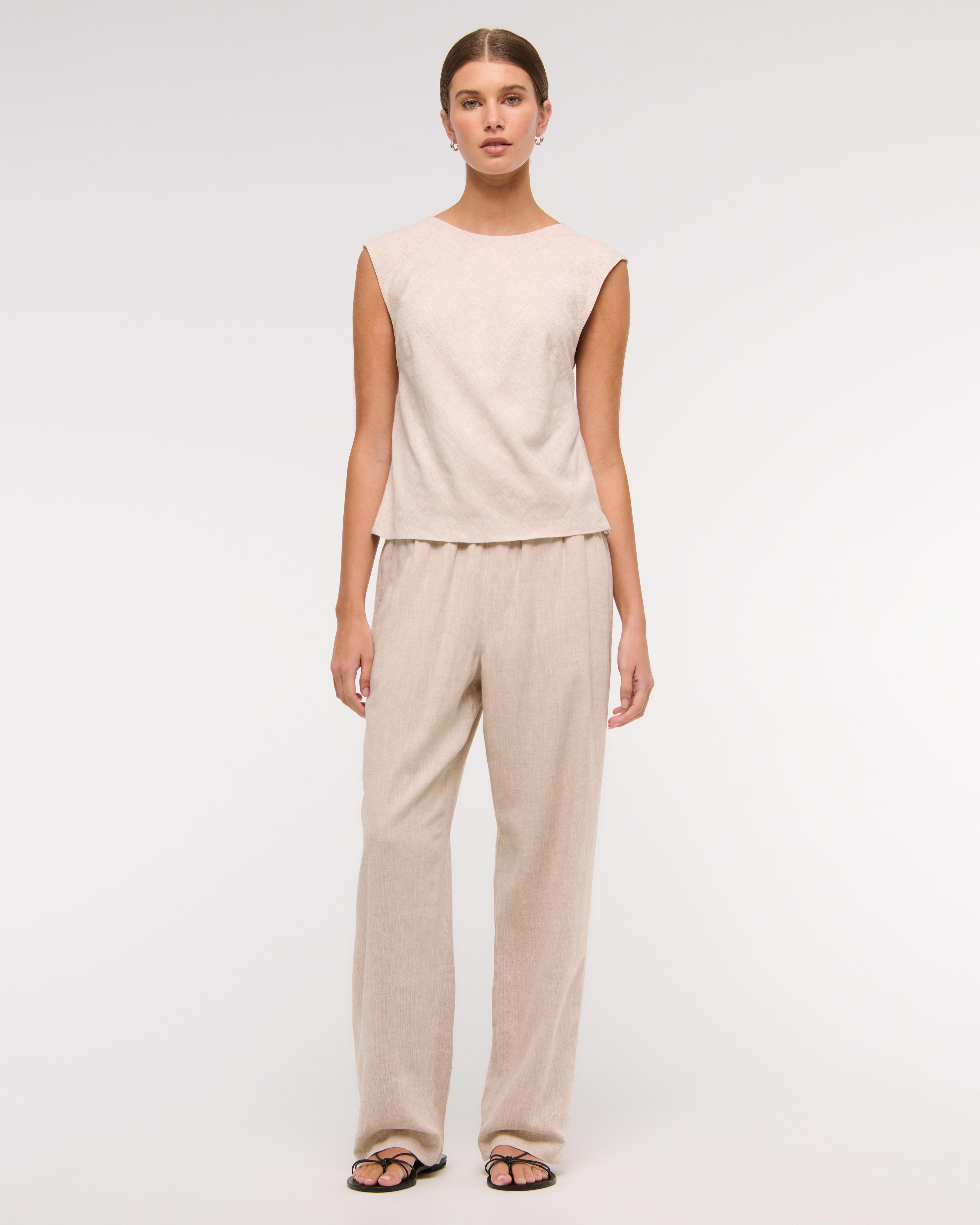 Straight Linen-Blend Pull-On Pant Product Image