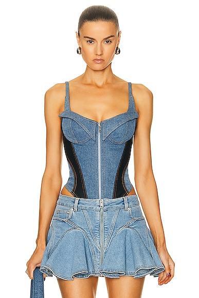 Mugler Tank Top Bodysuit in Blue Product Image