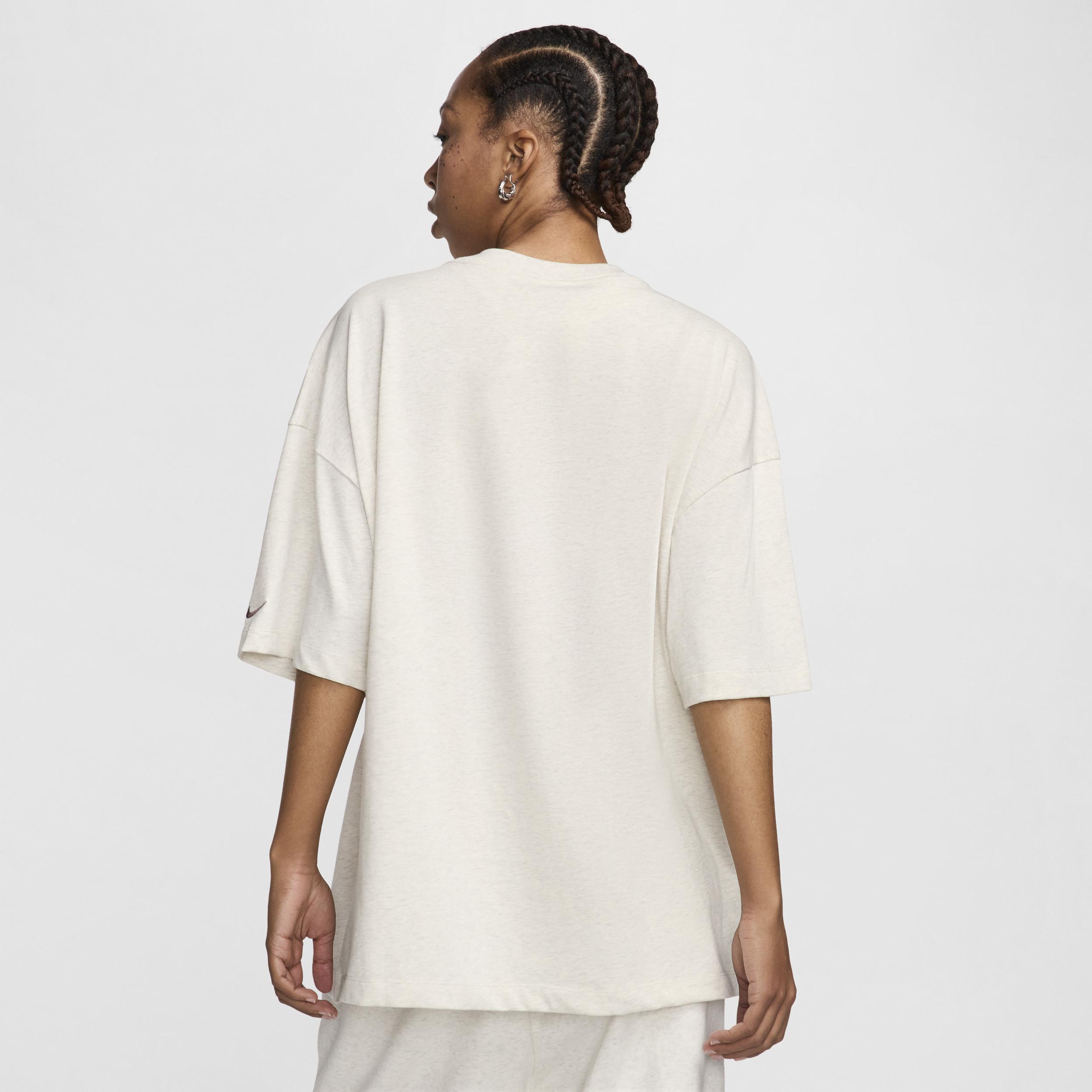 Nike Womens Sportswear Cotton Essential Oversized Tee - Oatmeal Heather/(plum Eclipse) Product Image