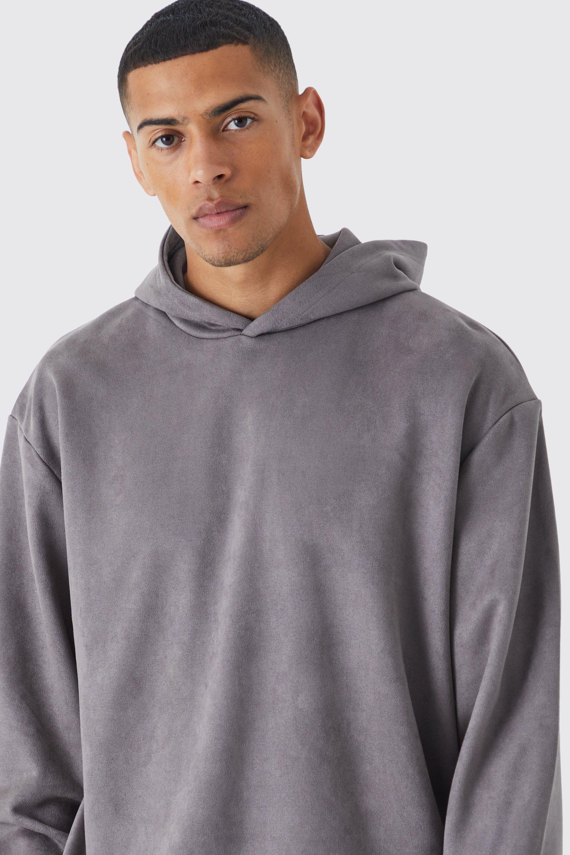 Oversized Boxy Faux Suede Heavyweight Hoodie | boohooMAN USA Product Image