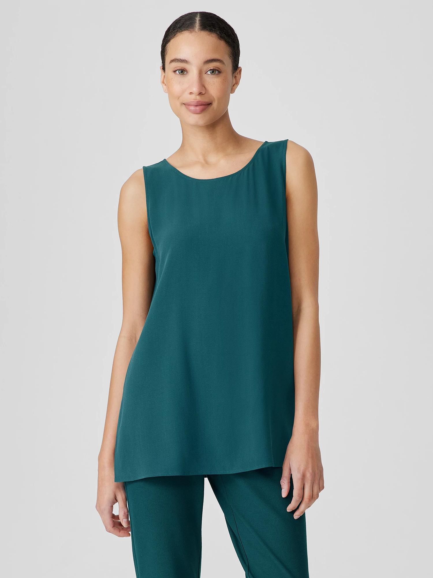 EILEEN FISHER Silk Georgette Crepe Ballet Neck Long Tankfemale Product Image