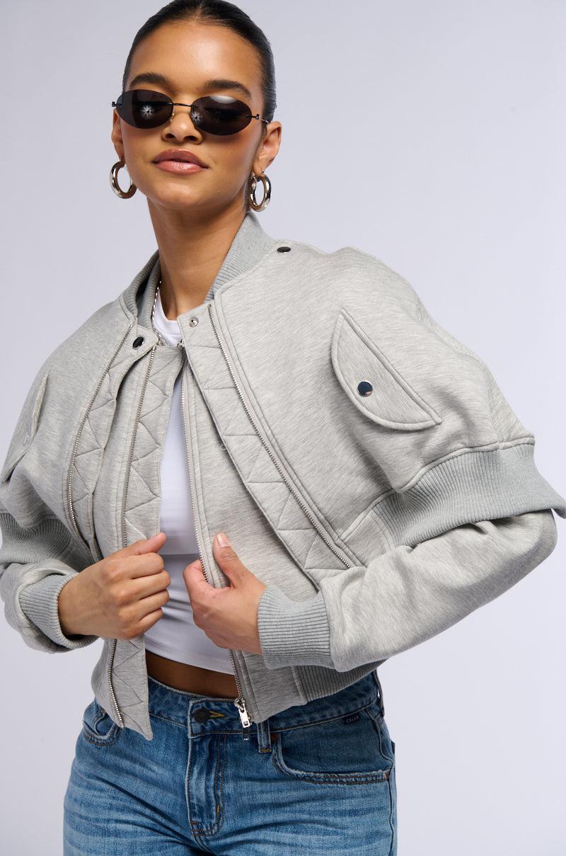 LYNX LAYERED BOMBER JACKET IN HEATHER GREY Product Image