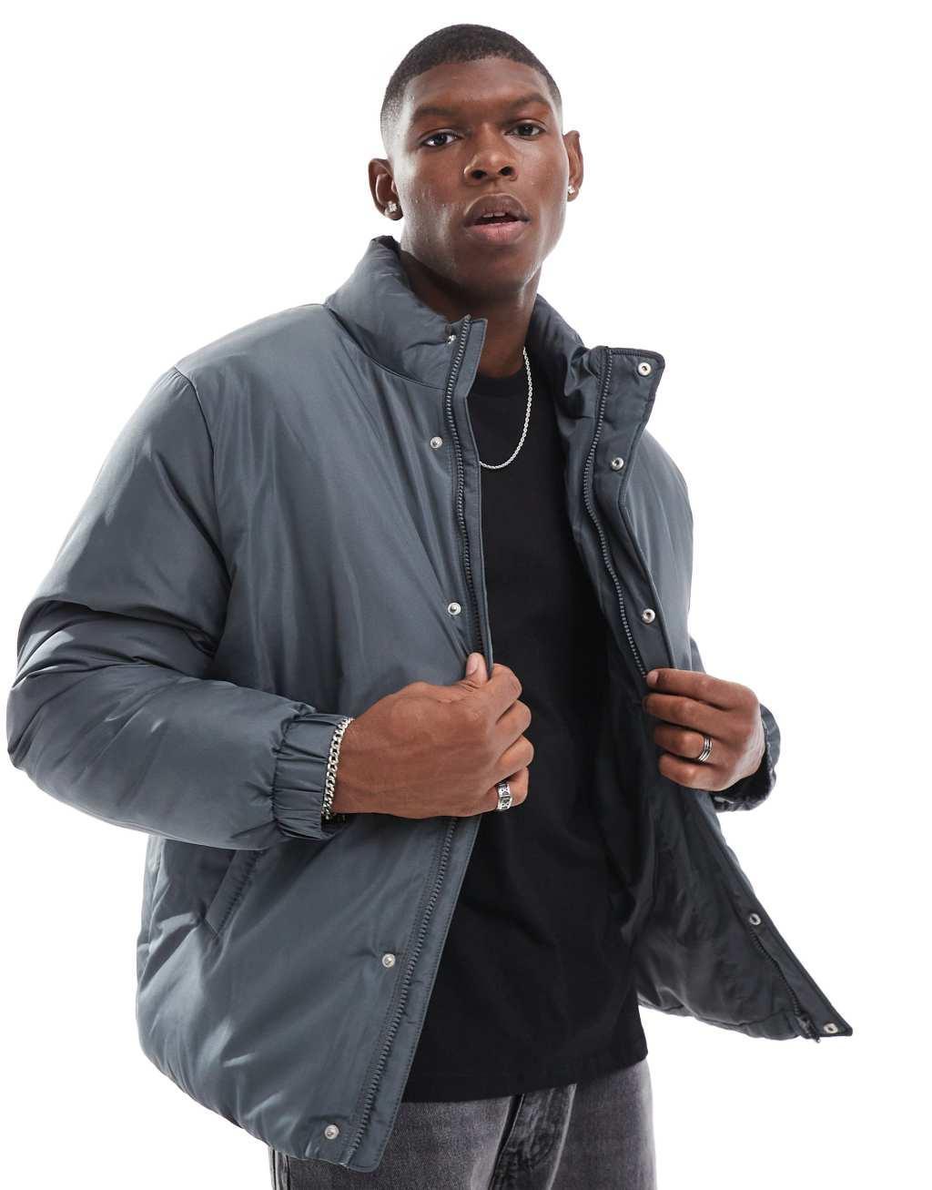 ASOS DESIGN puffer jacket in gray Product Image