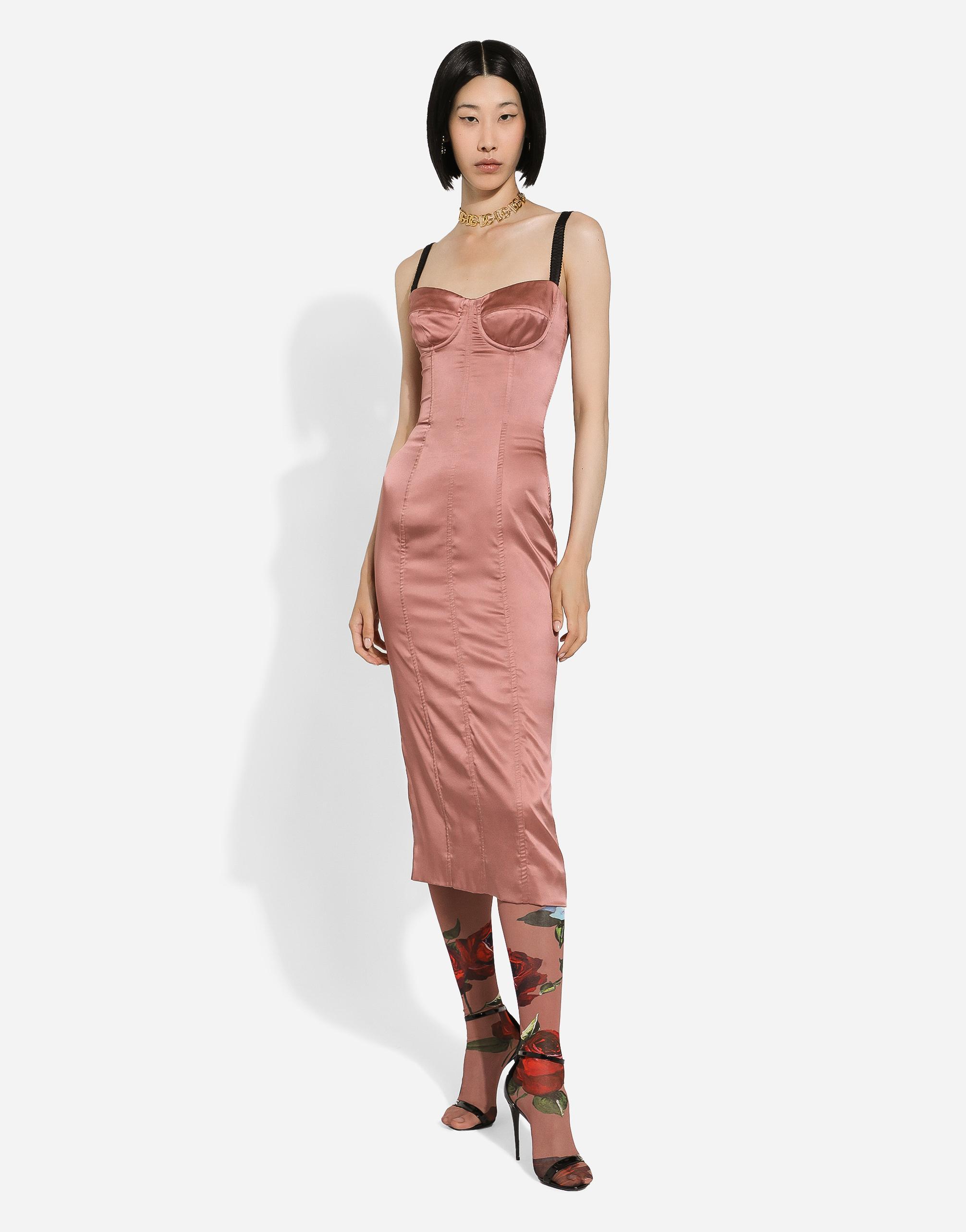 DOLCE & GABBANA Satin Calf-length Corset Dress In Pink Product Image