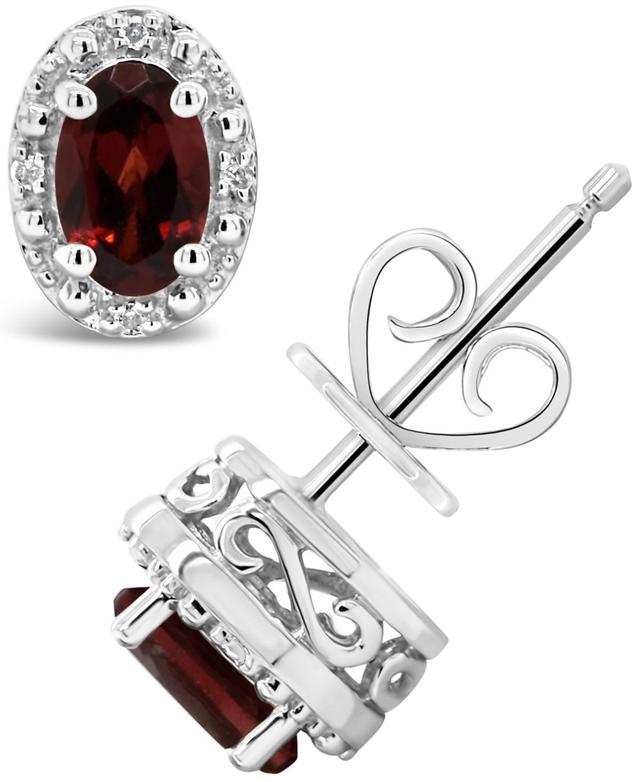 Celebration Gems Sterling Silver Oval Genuine Garnet Diamond Accent Stud Earrings, Womens, Red Product Image