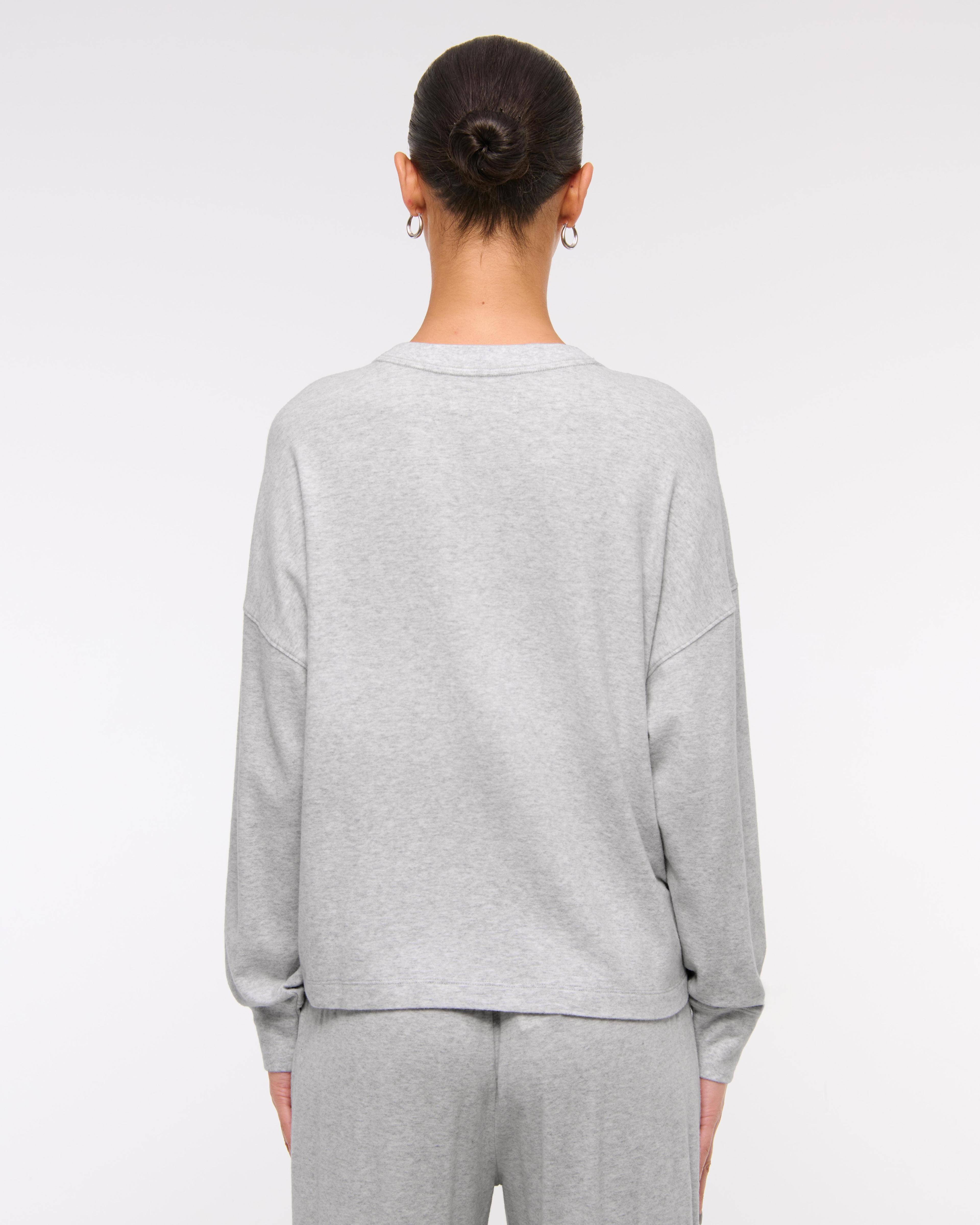 Long-Sleeve Cozy Lounge Knit Oversized Henley Top Product Image