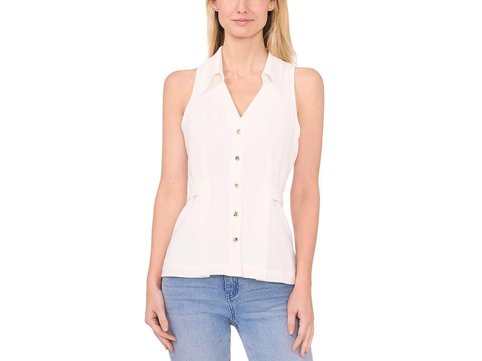 CeCe Sleeveless Collared Vest Blouse (New Ivory) Women's Clothing Product Image