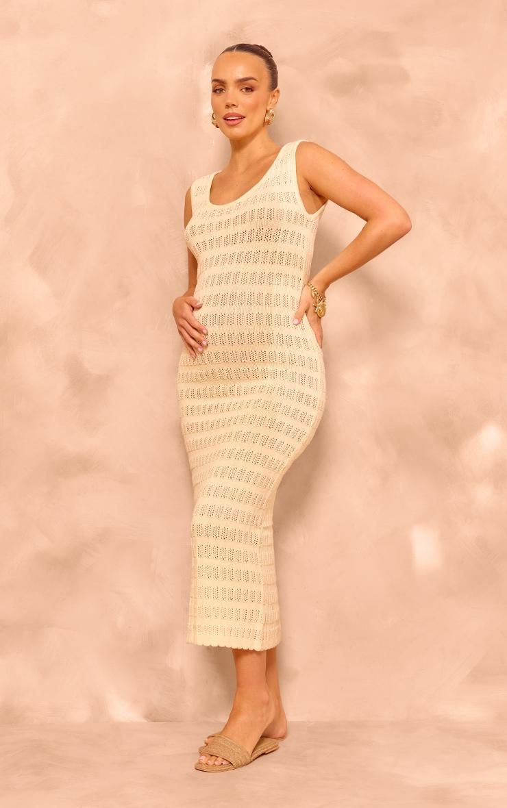 Maternity Cream Knit Scoop Neck Midaxi Dress Product Image