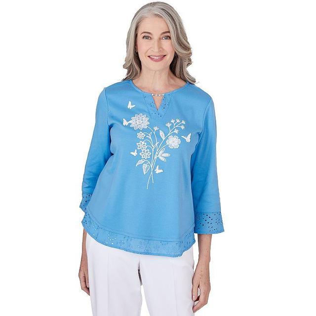 Womens Alfred Dunner Floral Embroidery Top with Eyelet Details Product Image