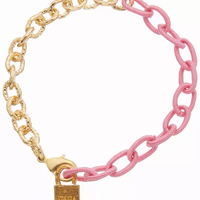 Juvell 18k Gold Plated Pink Accent Lock Charm Bracelet, Womens Gold Tone Product Image