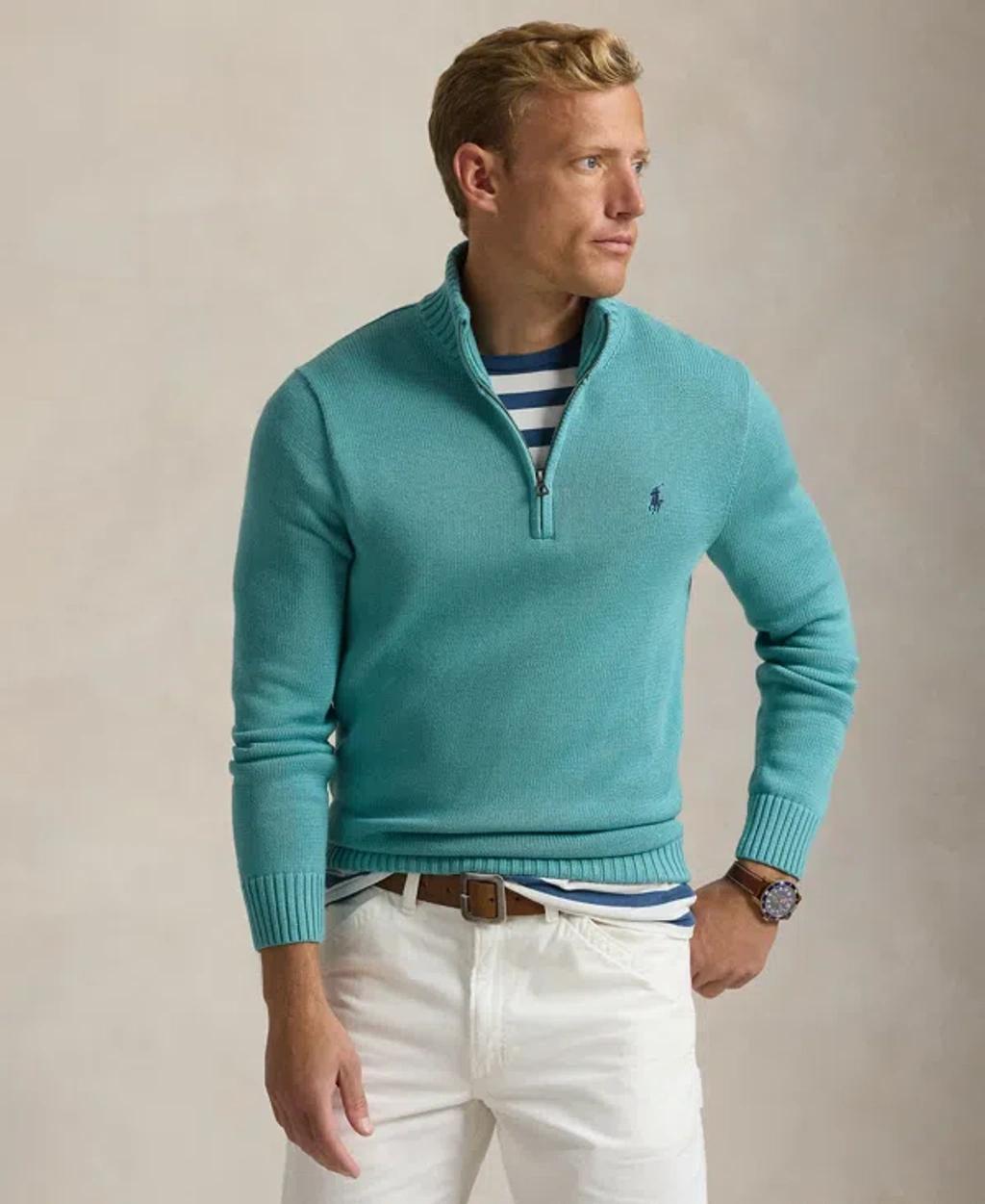 POLO RALPH LAUREN Cotton Quarter-zip Sweater In Deep Seafoam Product Image