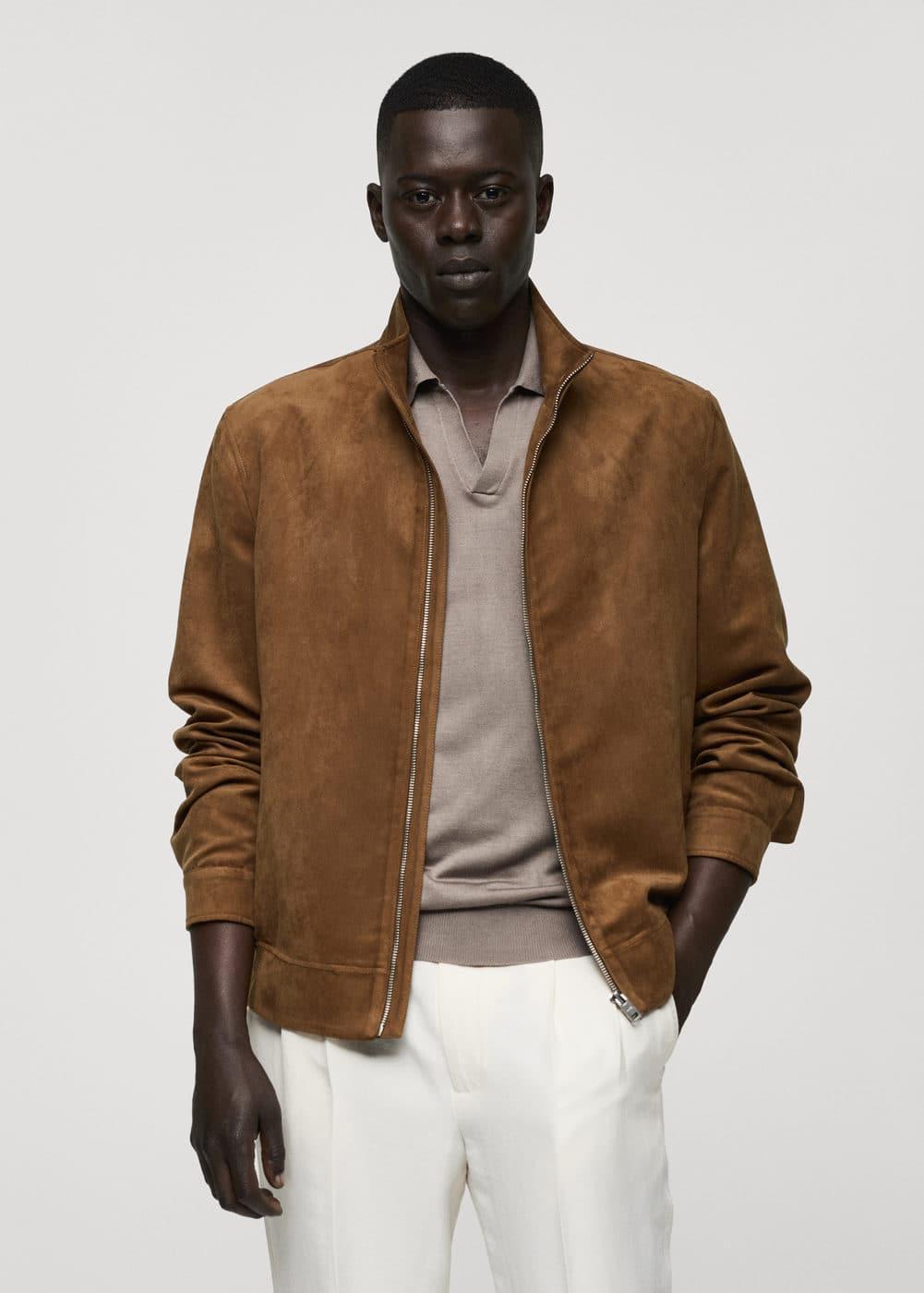 Suede-effect jacket with zipper - Men | MANGO USA Product Image