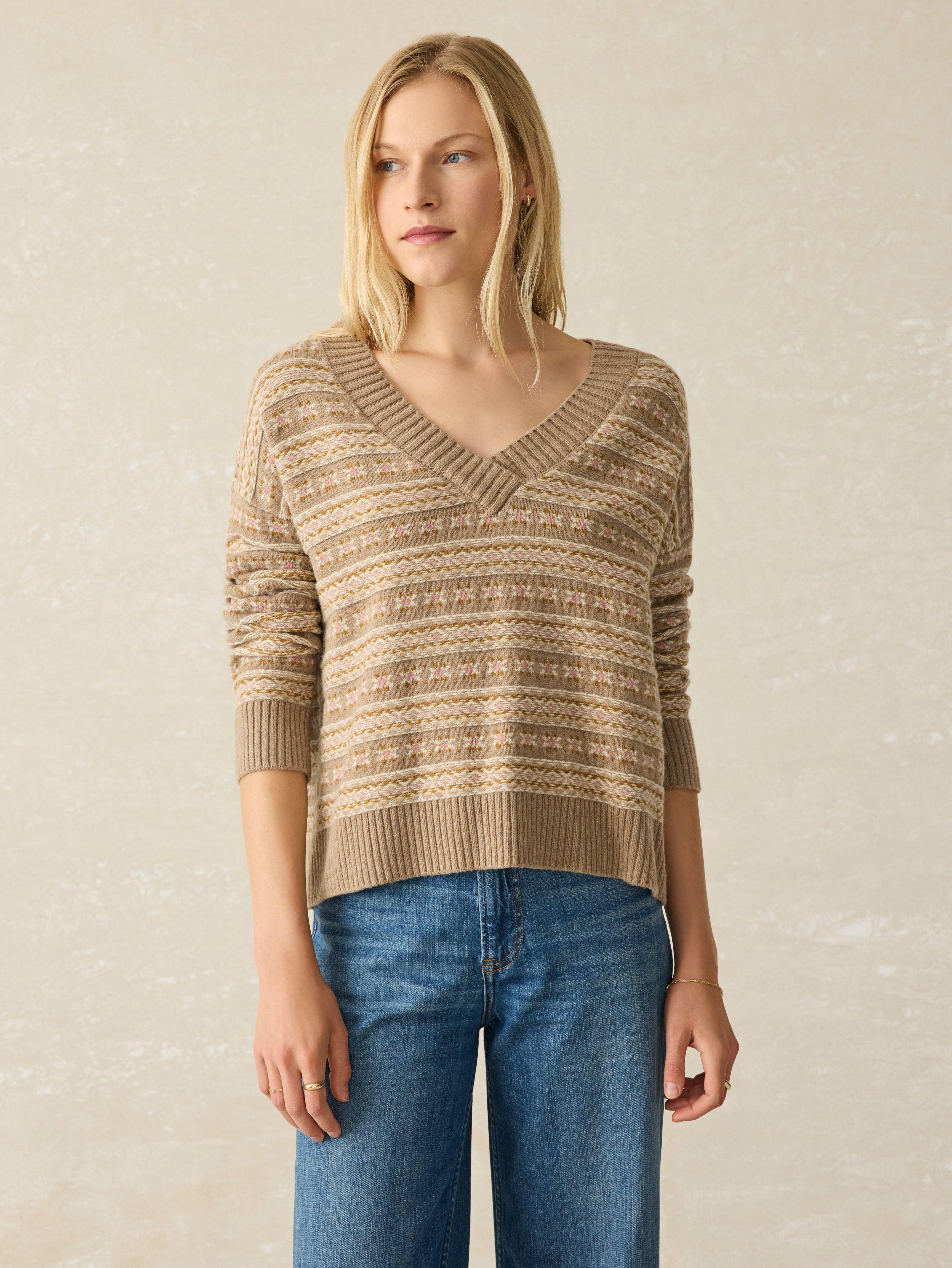 Highland Fairisle V-Neck Sweater - Sugar Cookie Fairisle Female Product Image