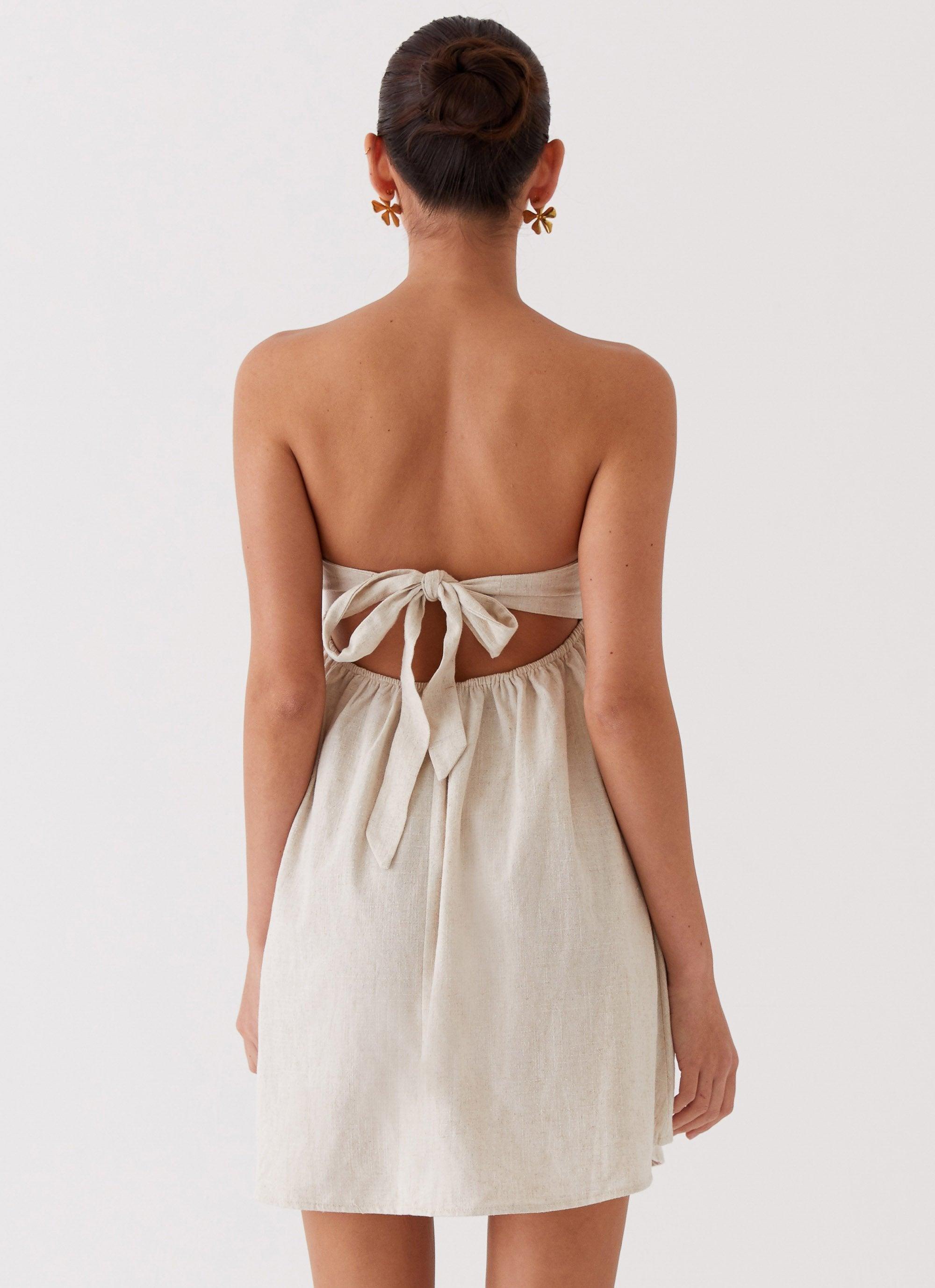 Night Changes Linen Mini Dress - Oatmeal Product Image