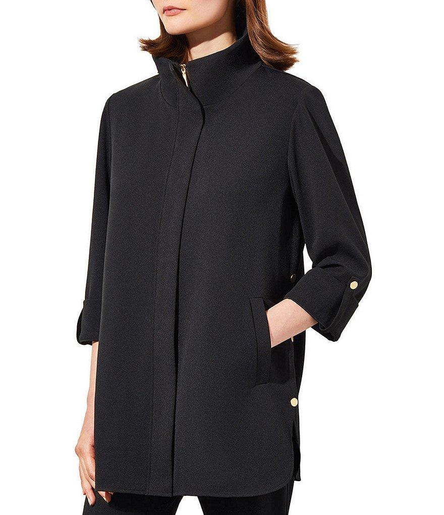 Ming Wang Deco Crepe 3/4 Sleeve Zip Front Jacket Product Image