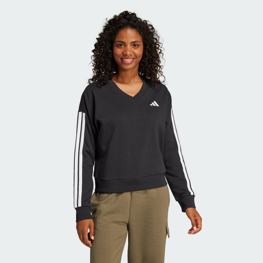 adidas Essentials 3-Stripes French Terry V-neck Sweatshirt Black M Womens Product Image