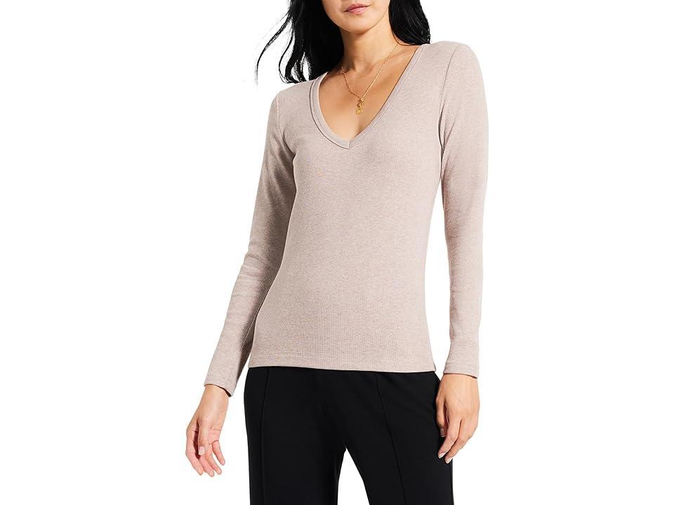 NIC+ZOE Perfect Knit Rib Long Sleeve V-Neck (Macaroon) Women's Clothing Product Image