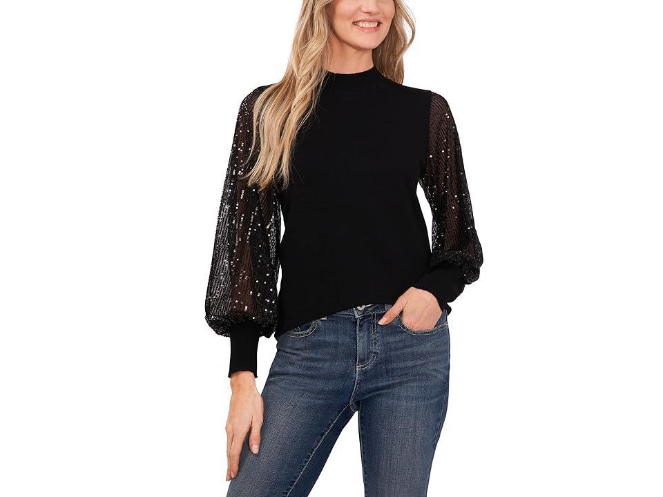 CeCe Sequin Sleeve Mock Neck Sweater Product Image